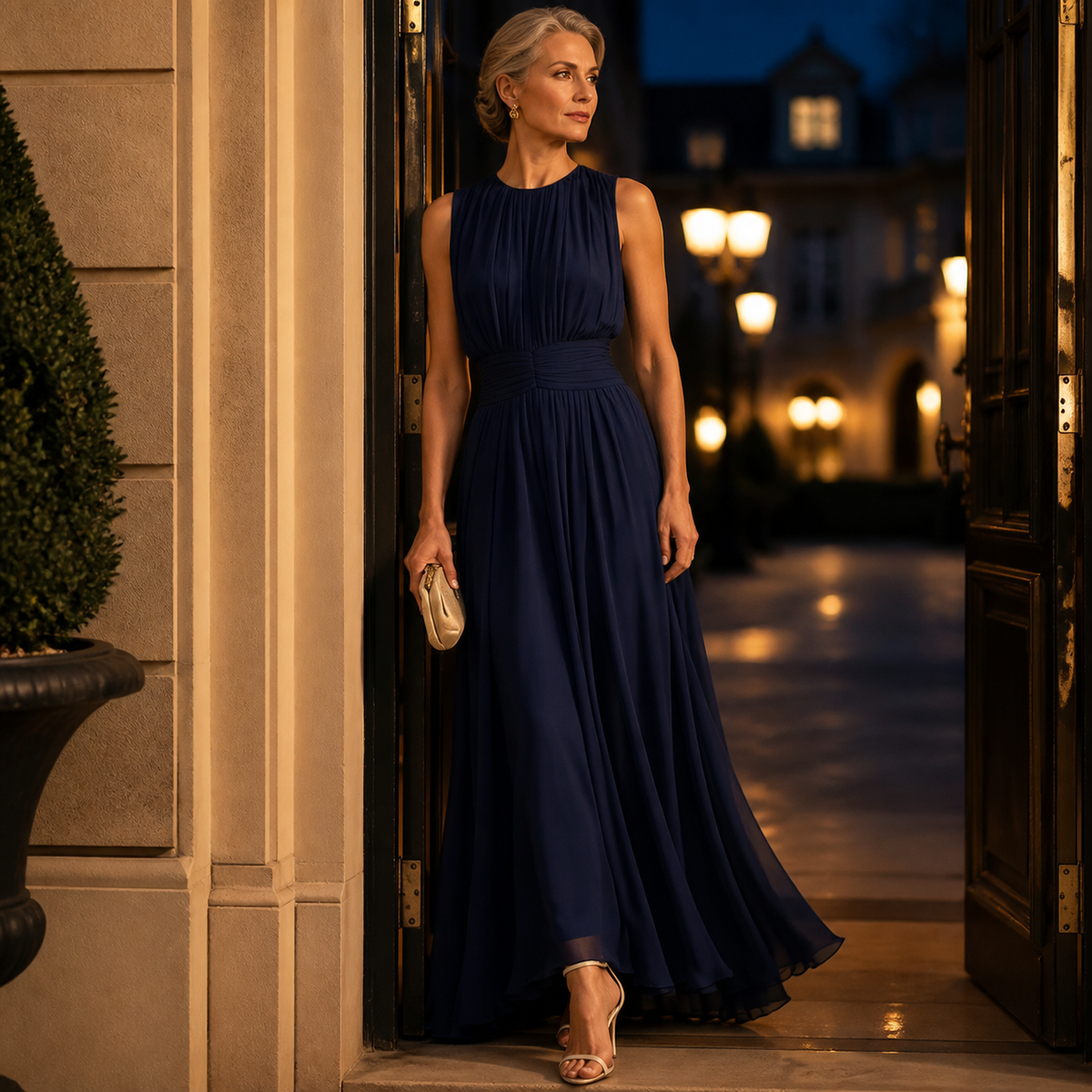 Sleeveless Ruched Maxi Dress