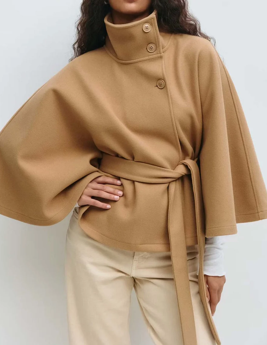 Solid Color Cape Stand Collar Trench Coat