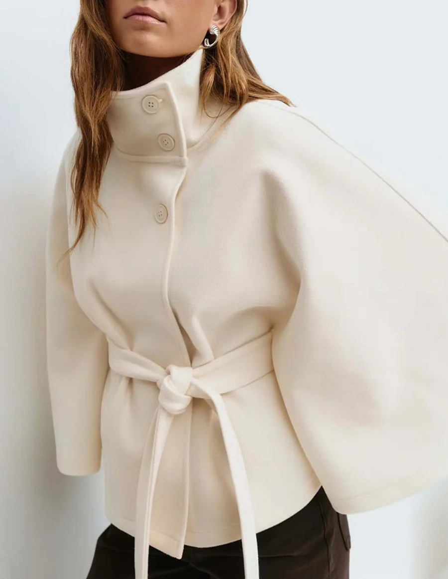 Solid Color Cape Stand Collar Trench Coat