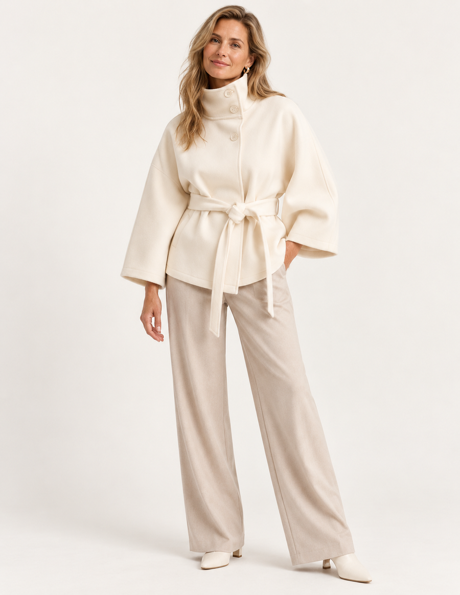 Solid Color Cape Stand Collar Trench Coat