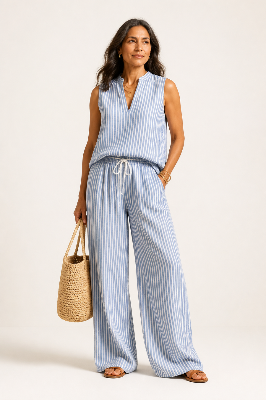Summer Stripes Pants Set