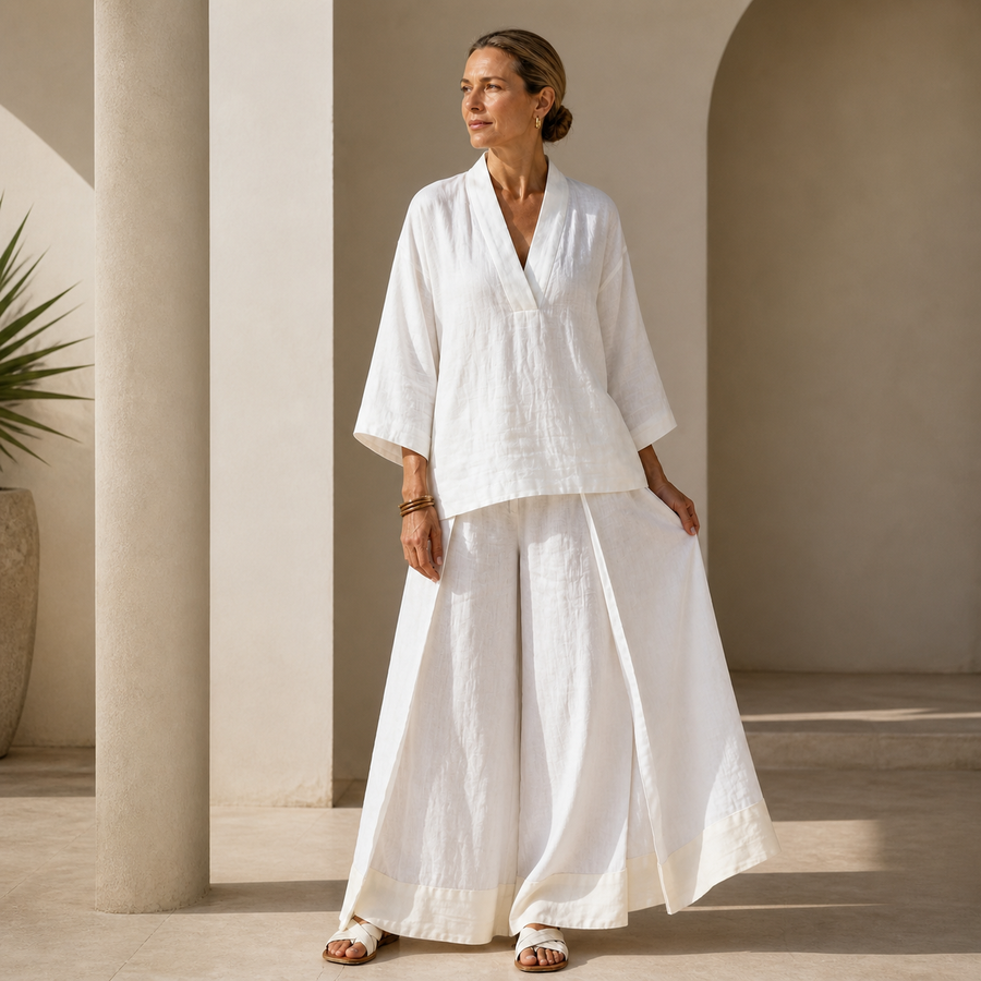 V-Neck Wide-Leg Pants Set