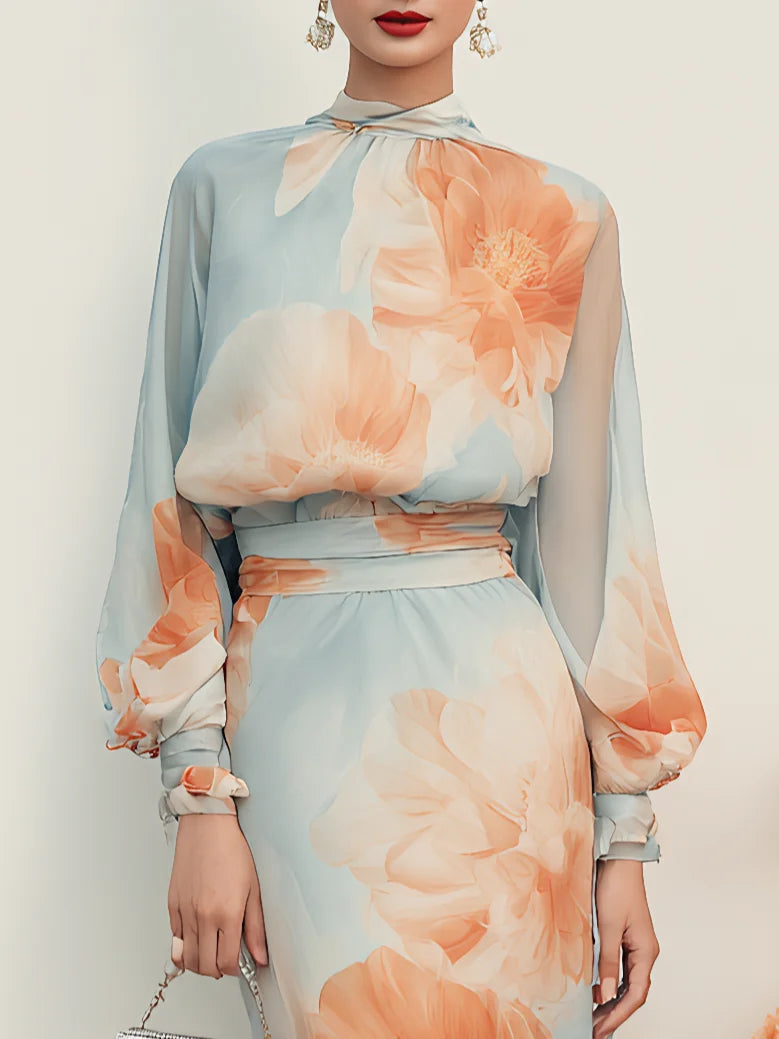 Romantic Long Sleeve Top With Skirt