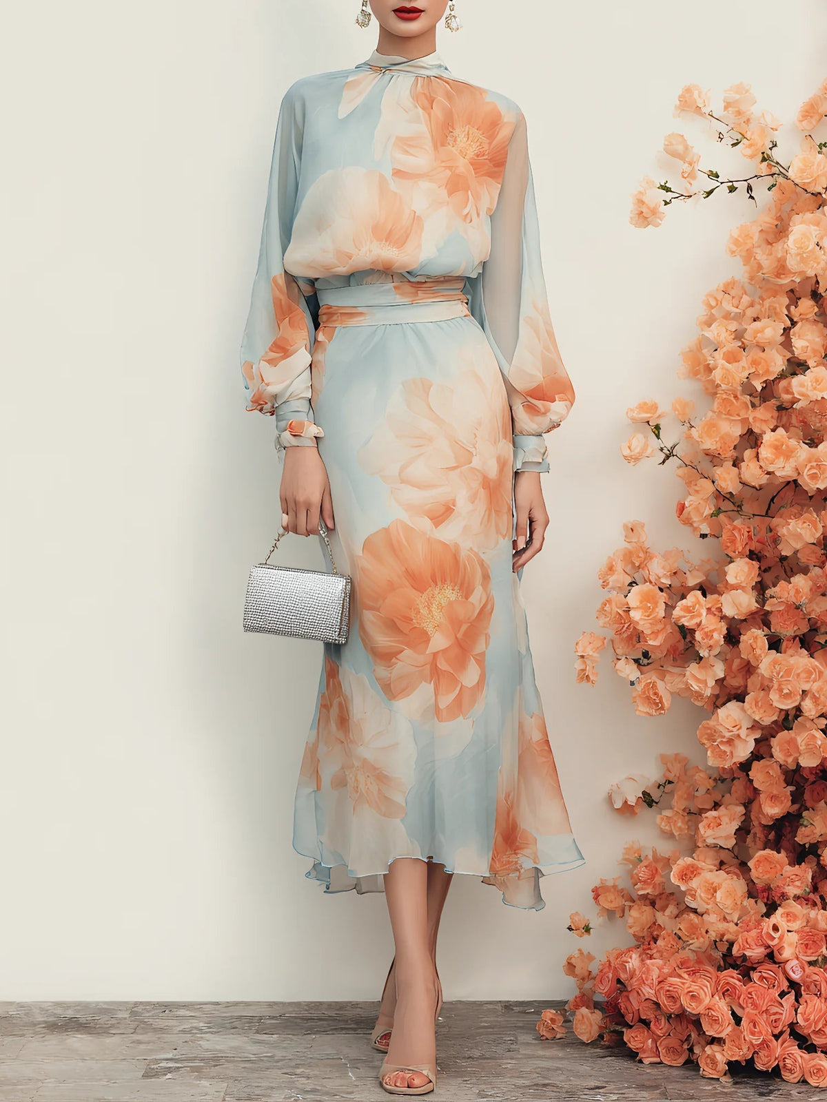 Romantic Long Sleeve Top With Skirt