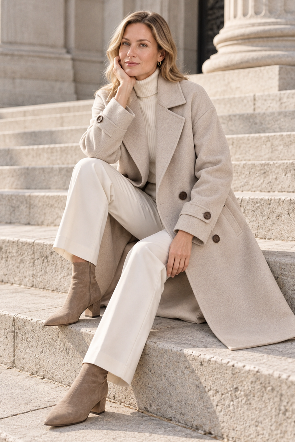 Women's Coat with Lapel Collar and Button Front
