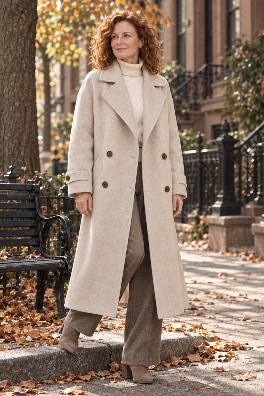 Women's Coat with Lapel Collar and Button Front
