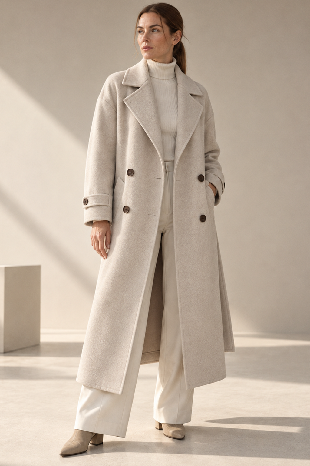 Women's Coat with Lapel Collar and Button Front
