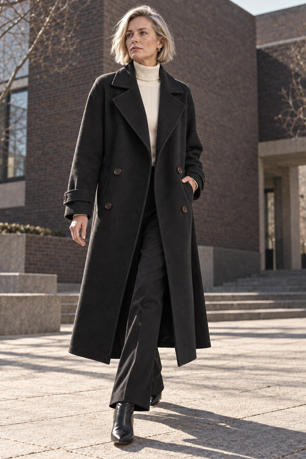 Women's Coat with Lapel Collar and Button Front