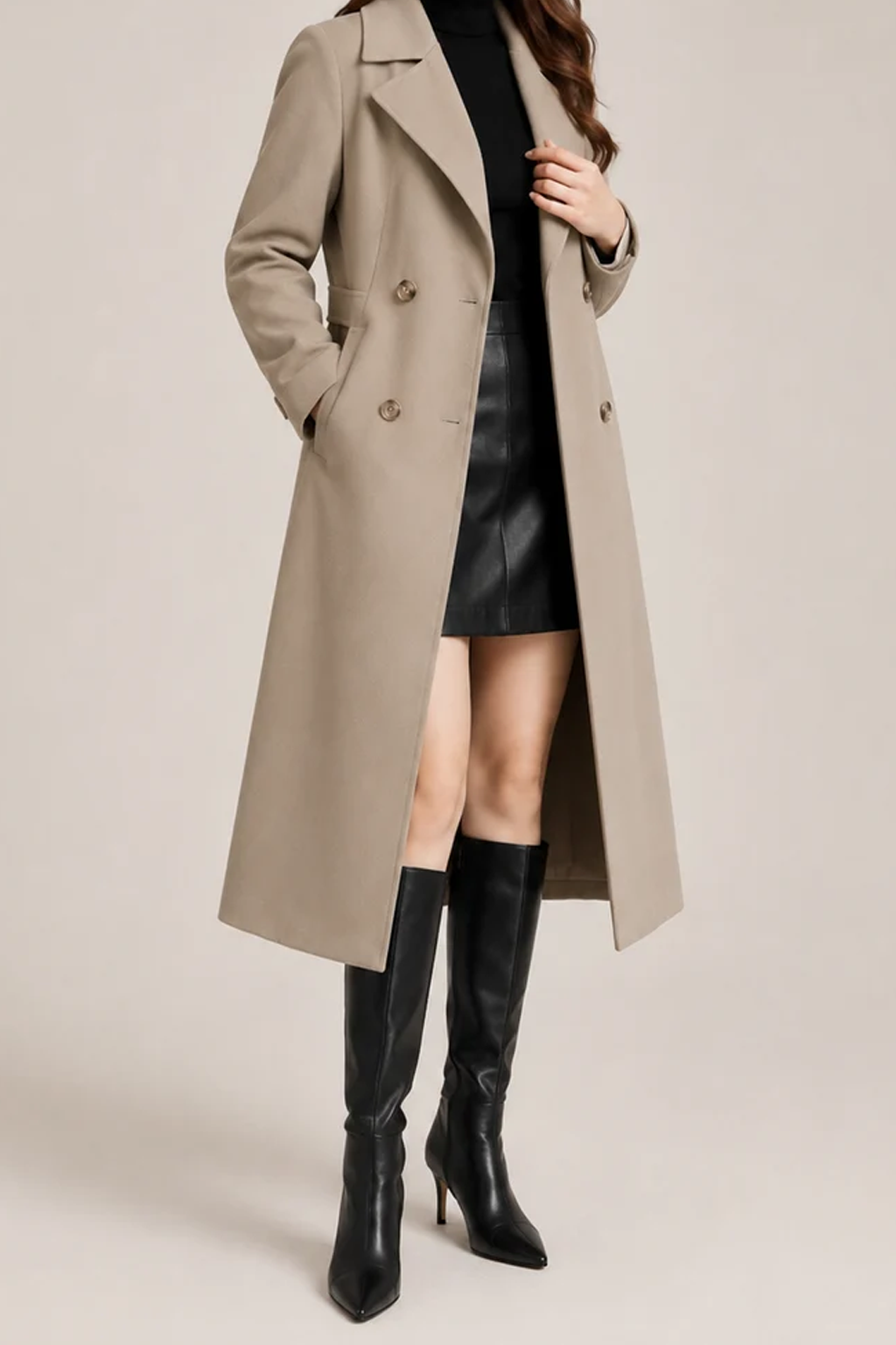 Women's Double Breasted Notch Lapel Trench Coat