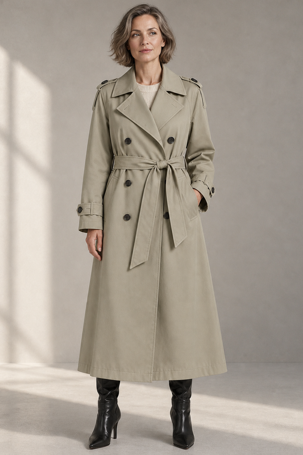 Women's Long Belted Trench Coat