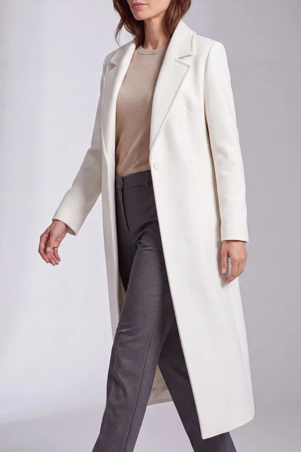 Women's Long Wool Look Coat and Button Front