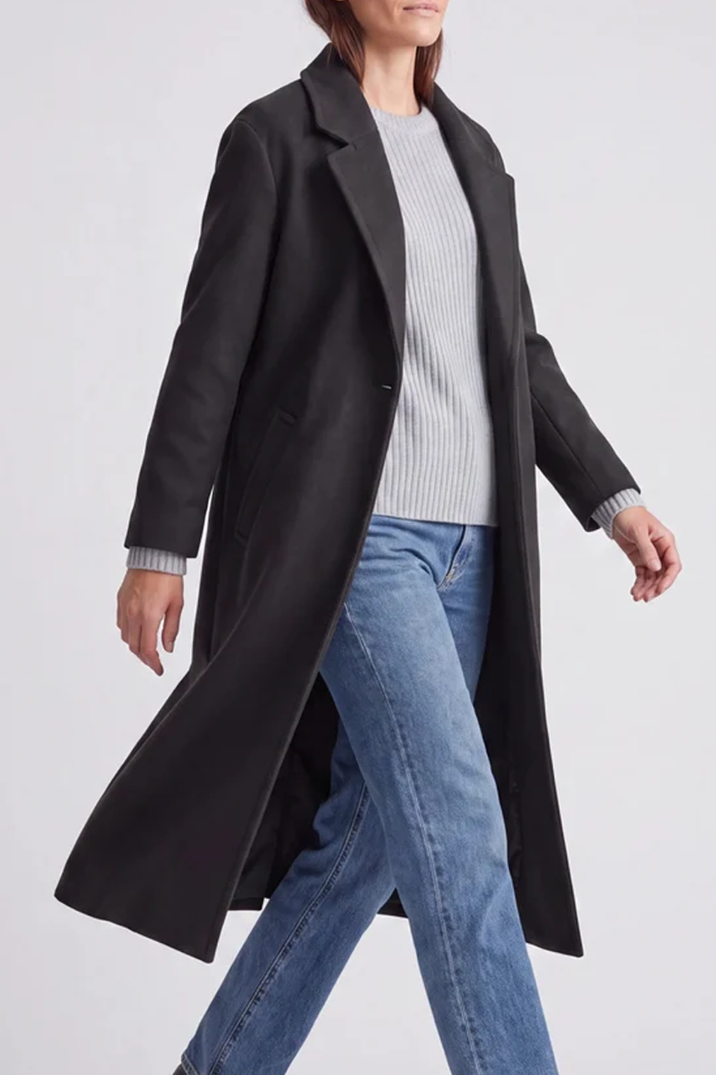 Women's Long Wool Look Coat and Button Front