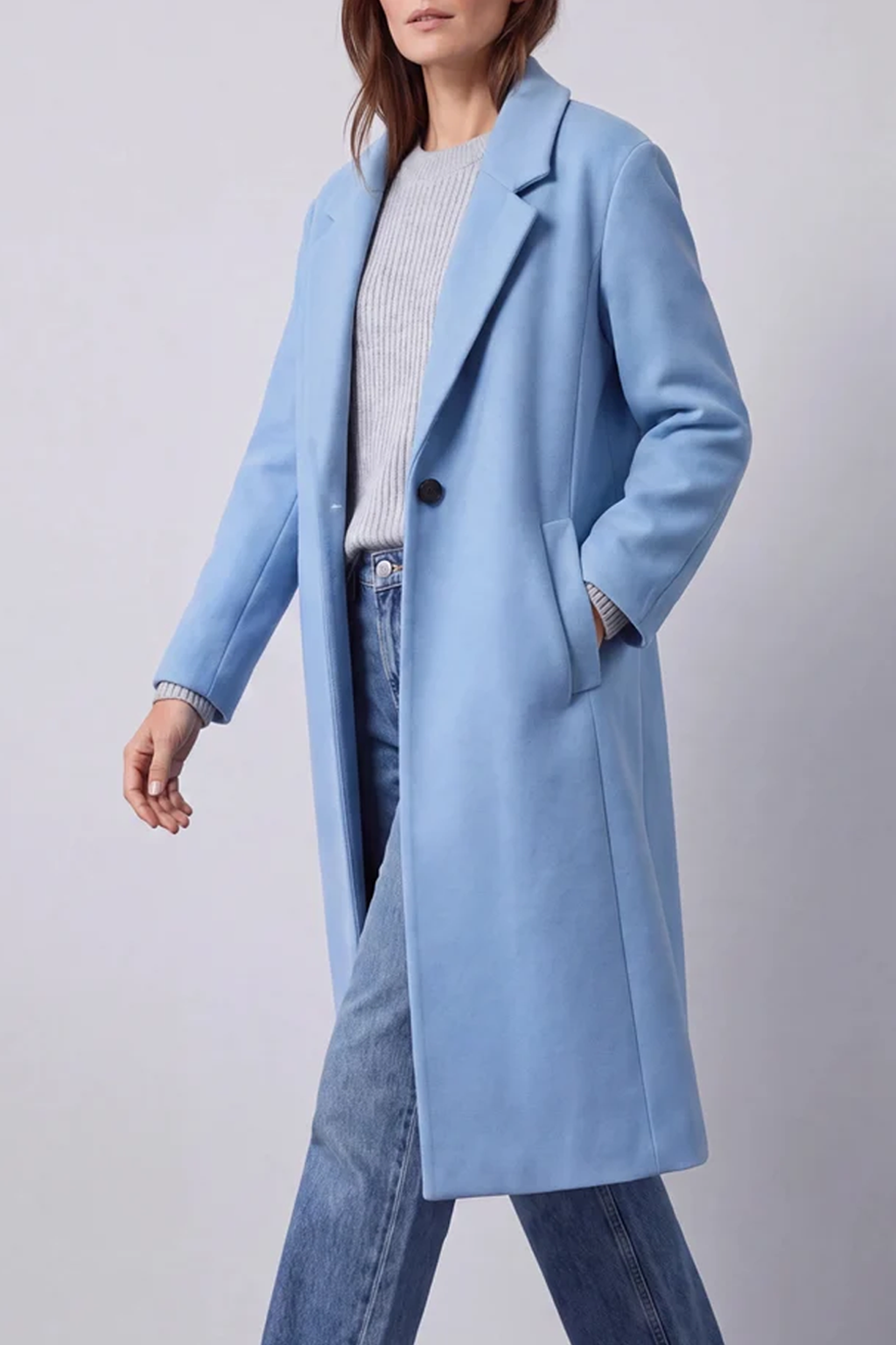 Women's Long Wool Look Coat and Button Front