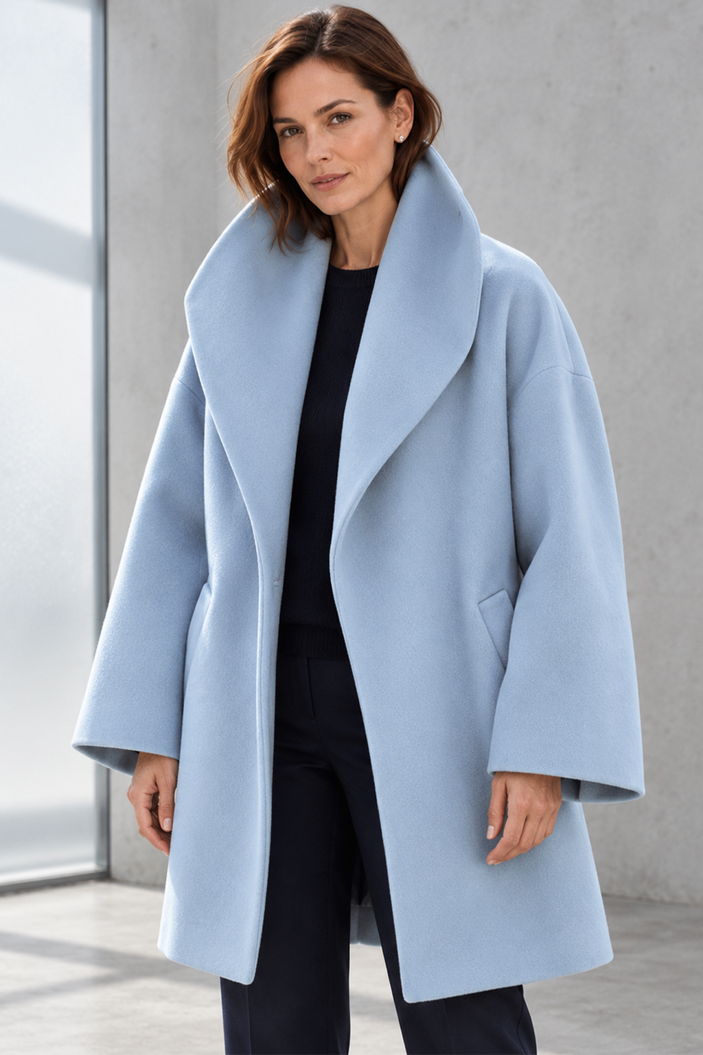 Women's Oversized Long Coat with Lapel Collar