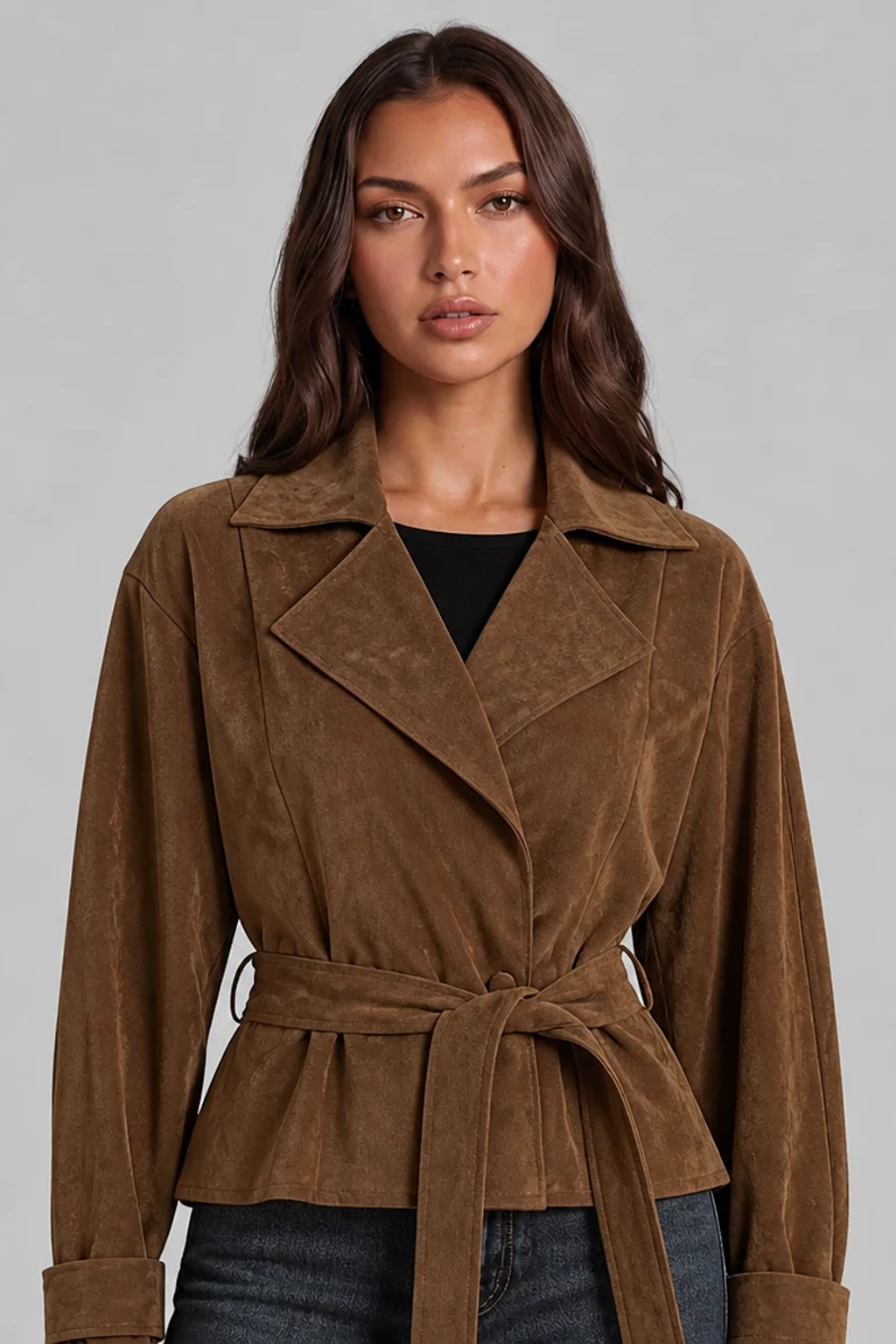 Women's Short Brown Suede Style Coat