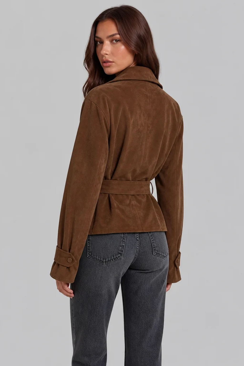 Women's Short Brown Suede Style Coat