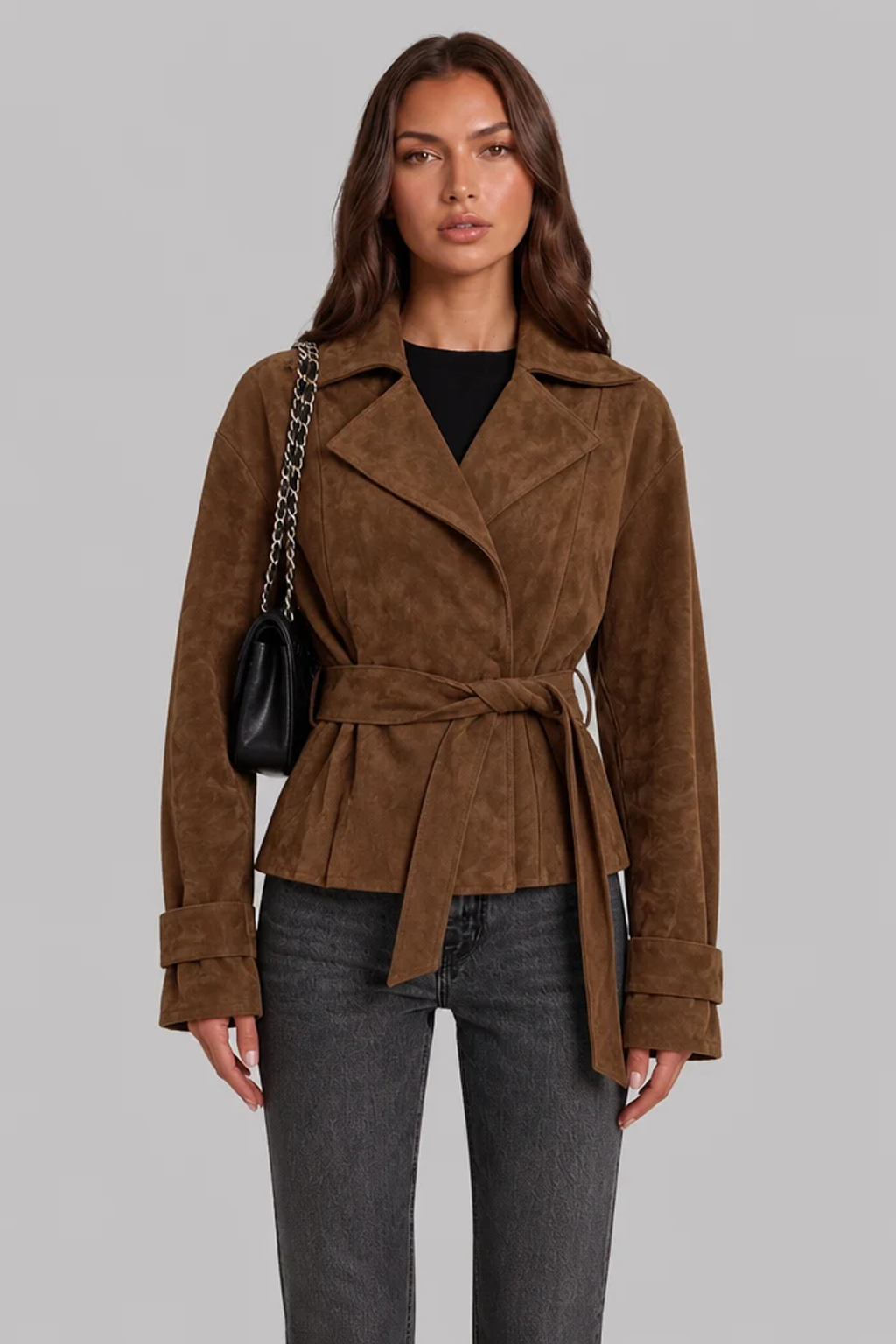 Women's Short Brown Suede Style Coat