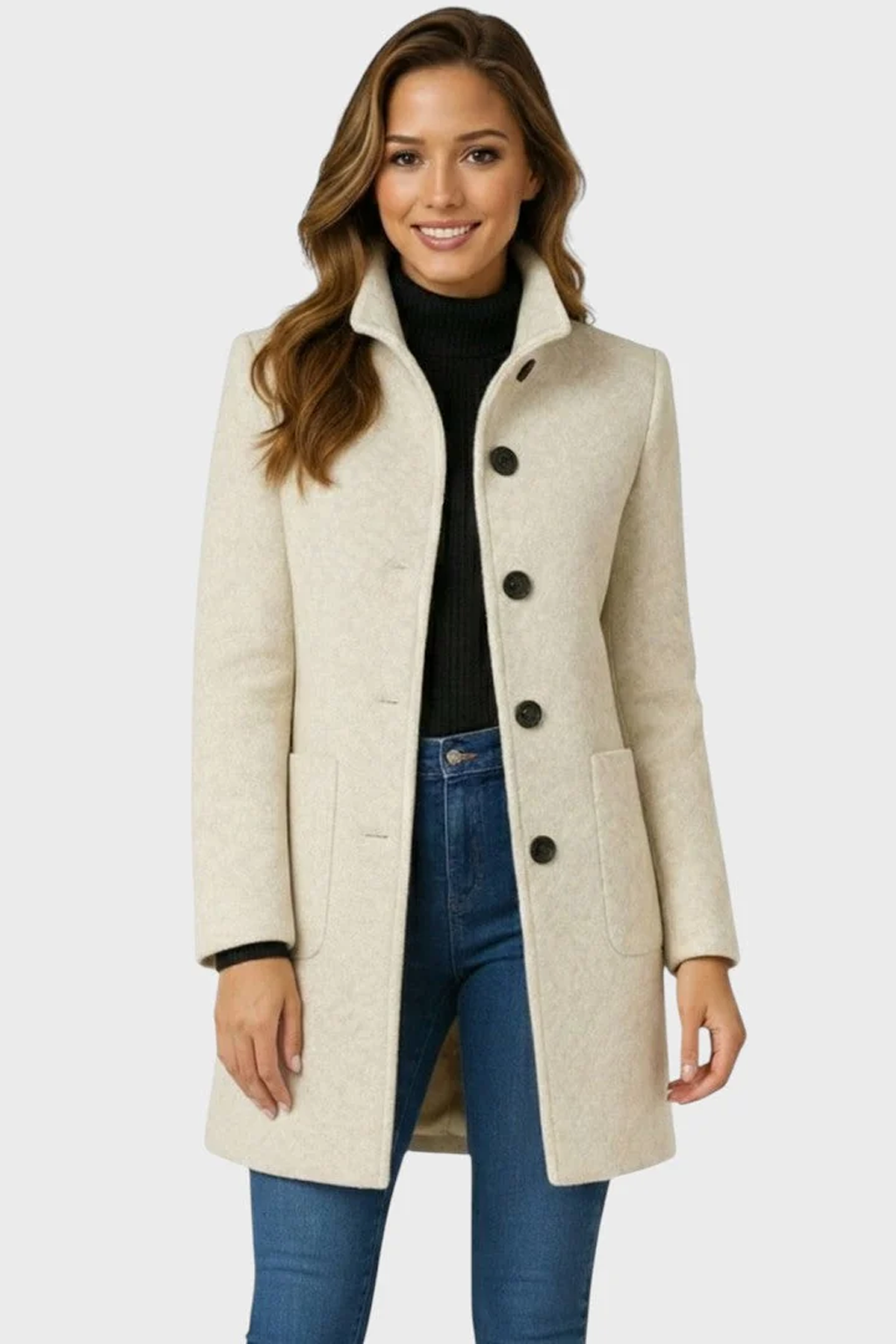 Women's Tailored Stand Collar Coat with Button Front