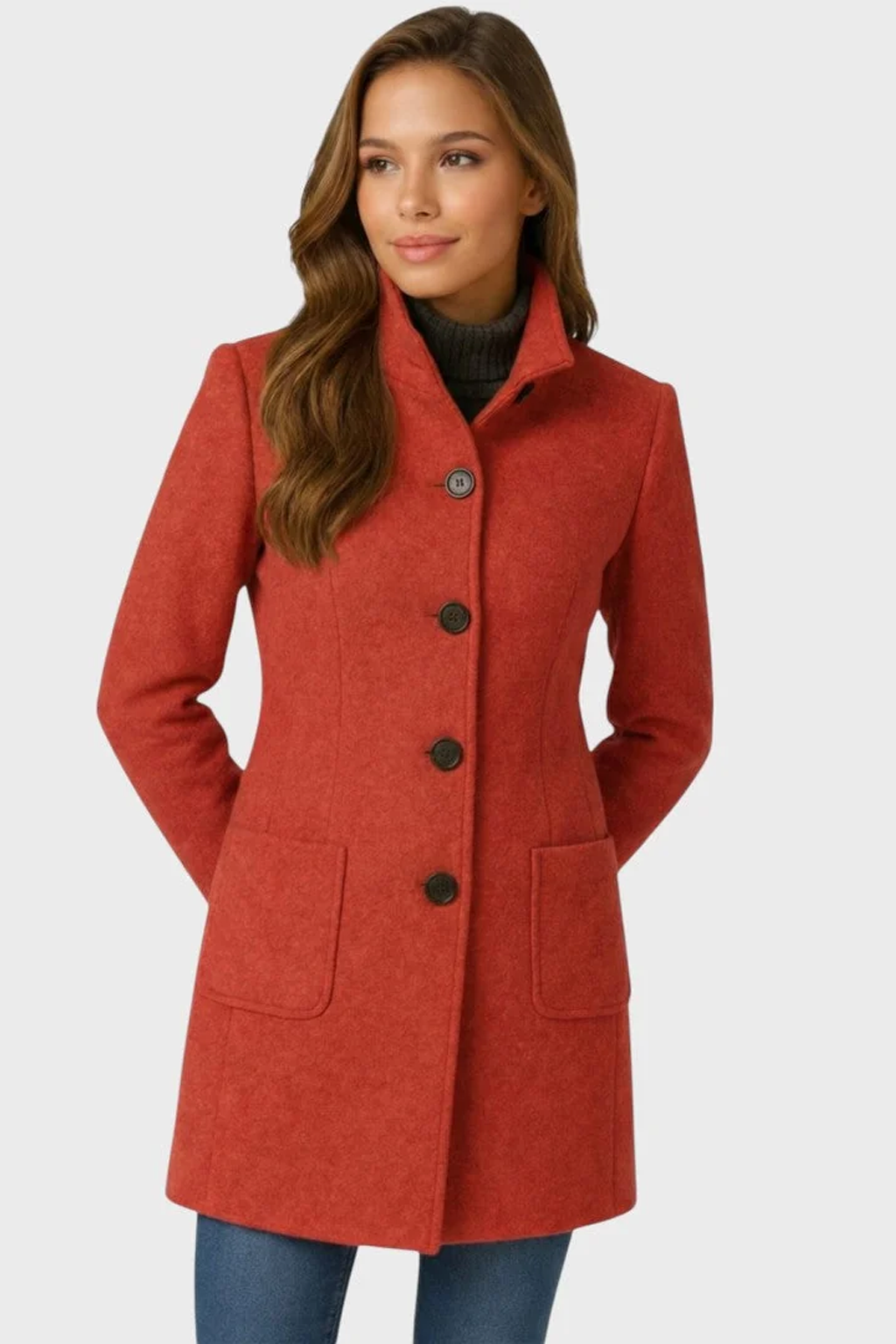 Women's Tailored Stand Collar Coat with Button Front