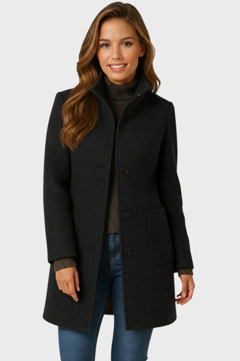 Women's Tailored Stand Collar Coat with Button Front