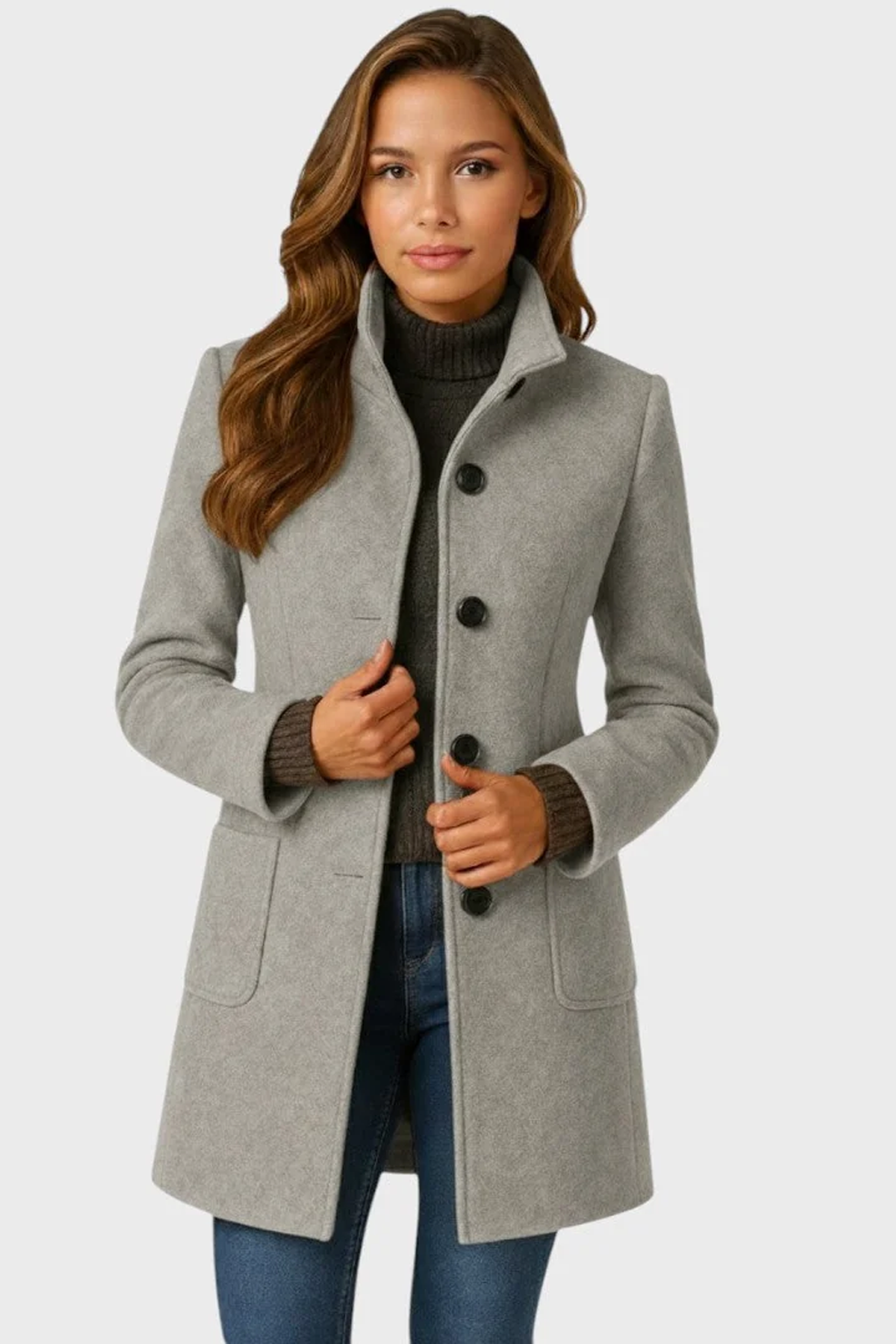 Women's Tailored Stand Collar Coat with Button Front