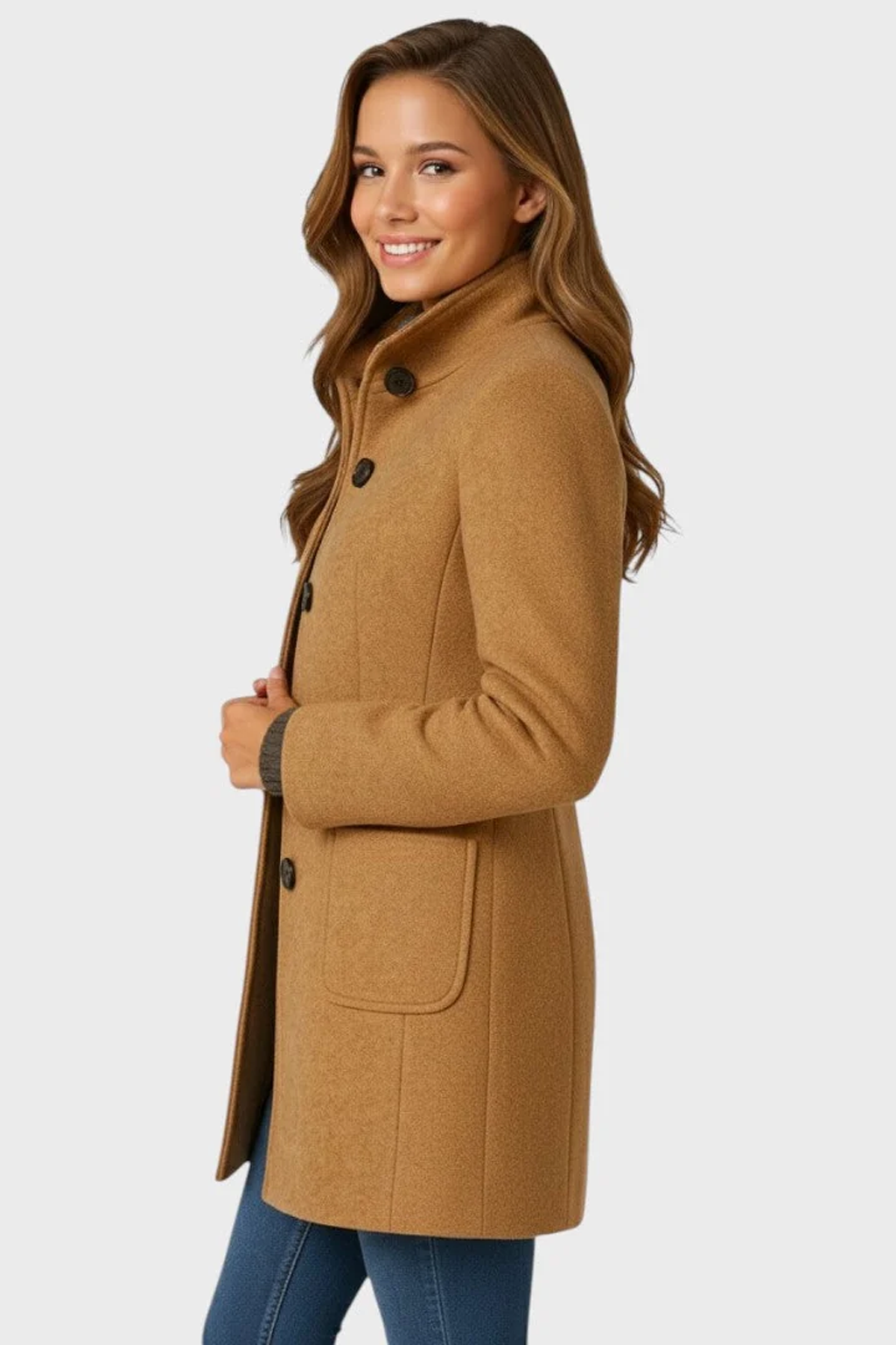 Women's Tailored Stand Collar Coat with Button Front