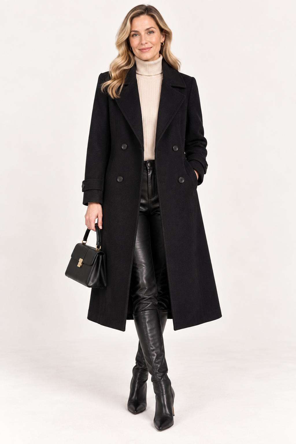 Women's Double Breasted Trench Coat with Belt and Lapel Collar