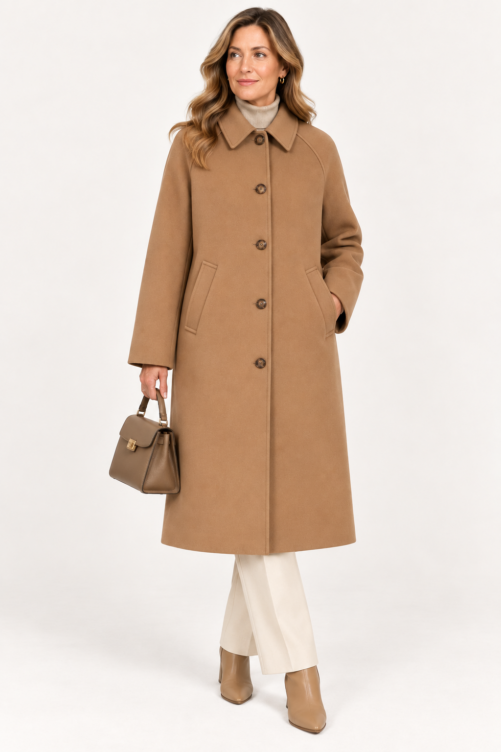 Women's Long Trench Coat with Collar and Single Breasted Front