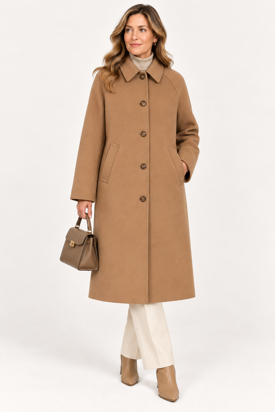 Women's Long Trench Coat with Collar and Single Breasted Front
