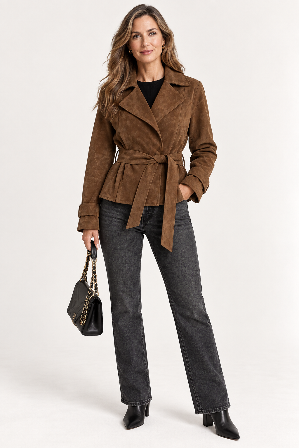 Women's Short Brown Suede Style Coat