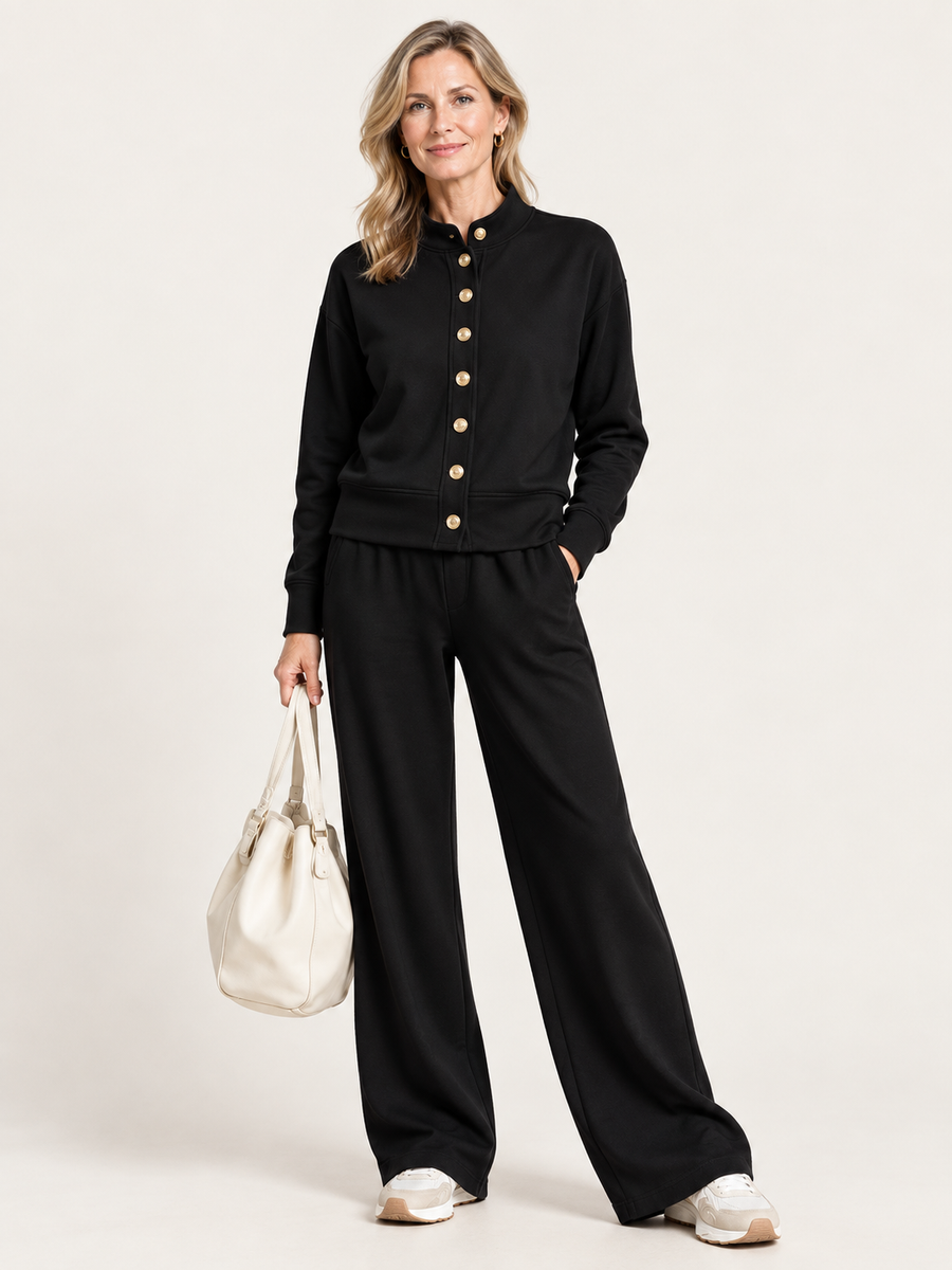 Women's Solid-Color Top & Wide-Leg Pants Set