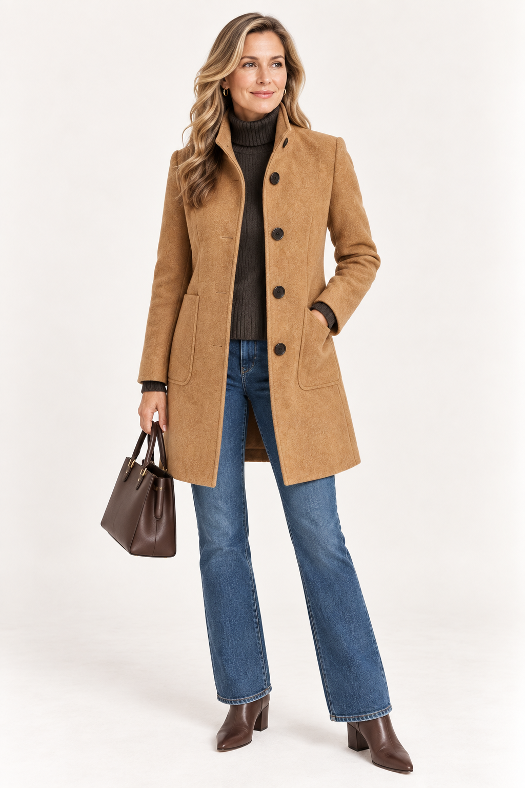 Women's Tailored Stand Collar Coat with Button Front
