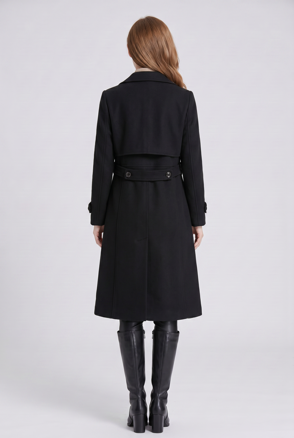 Women's Double Breasted Trench Coat with Belt and Lapel Collar