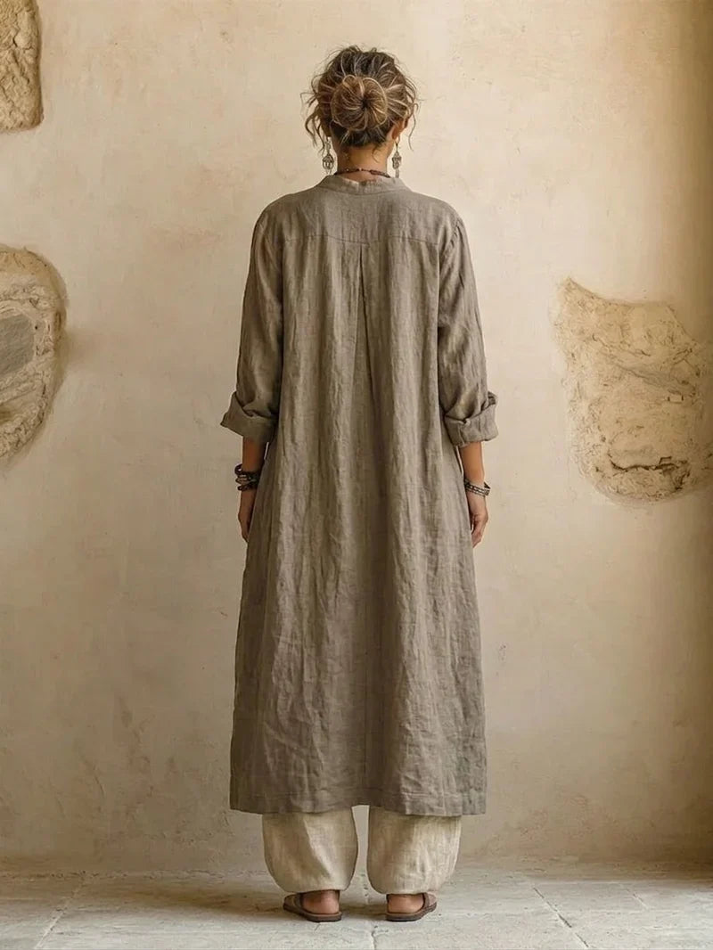 Linen-Cotton Long Cardigan, Sleeveless Top And Pants | 3-piece Set