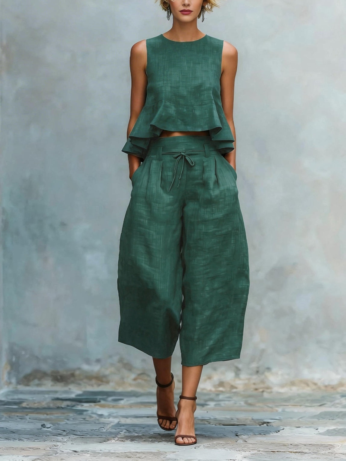 Ruffled Capri Pants Set