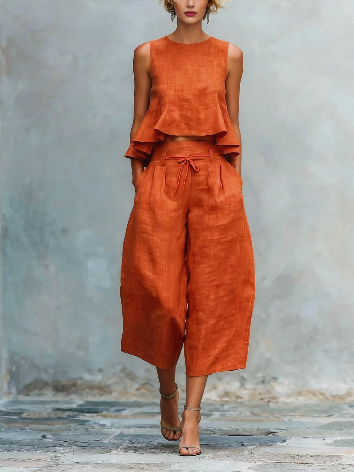 Ruffled Capri Pants Set