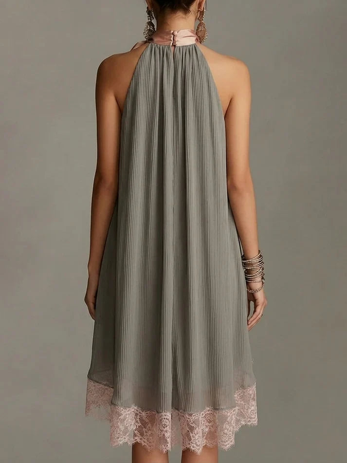 High-Neck Irregular Dress with Bow