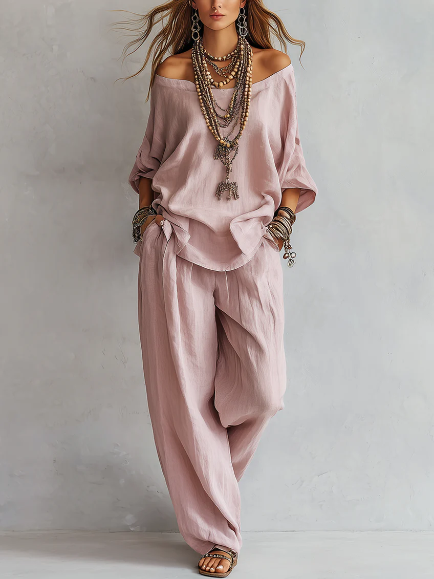 Off-shoulder Wide-leg Pants Set