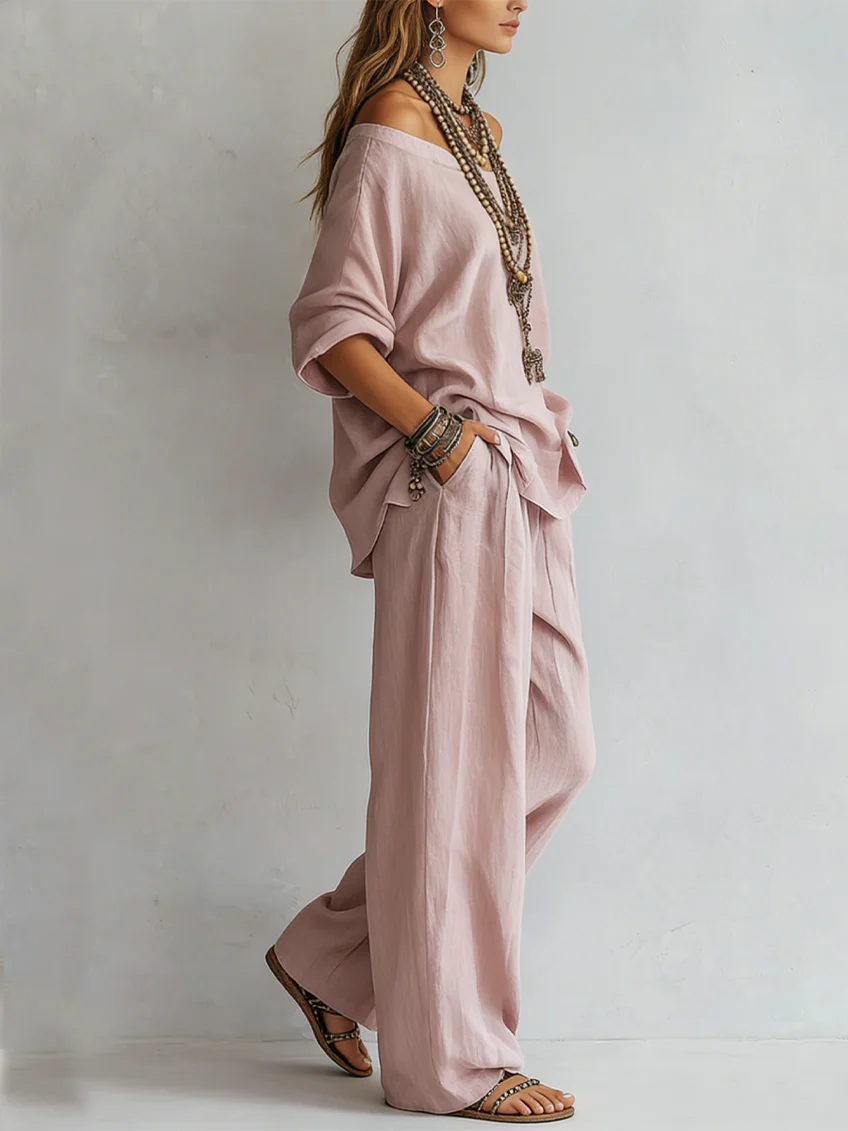 Off-shoulder Wide-leg Pants Set