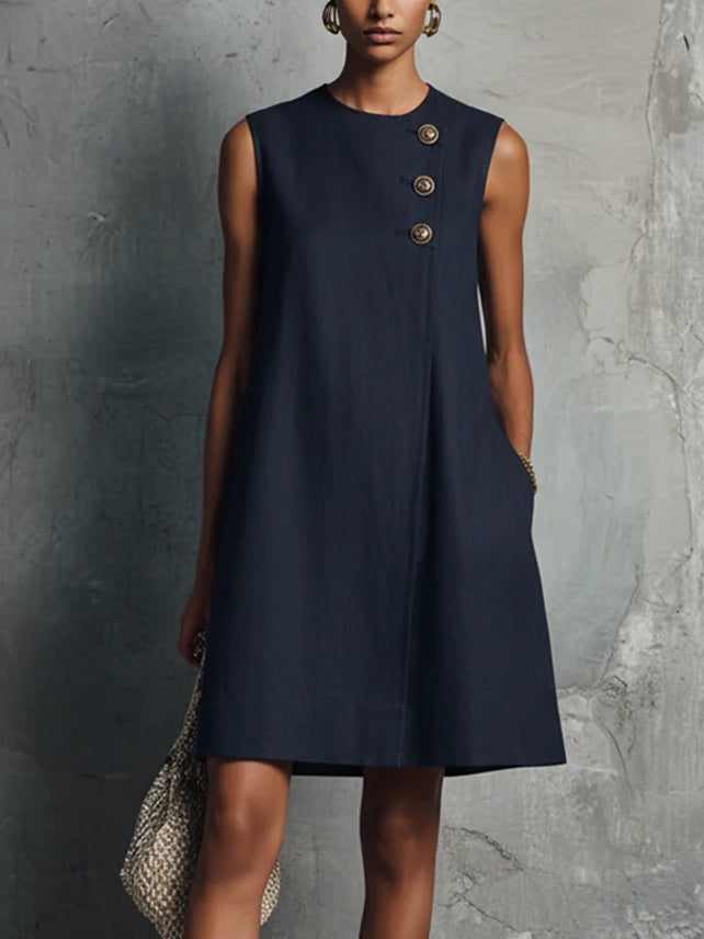 Navy Blue Sleeveless Mini Dress