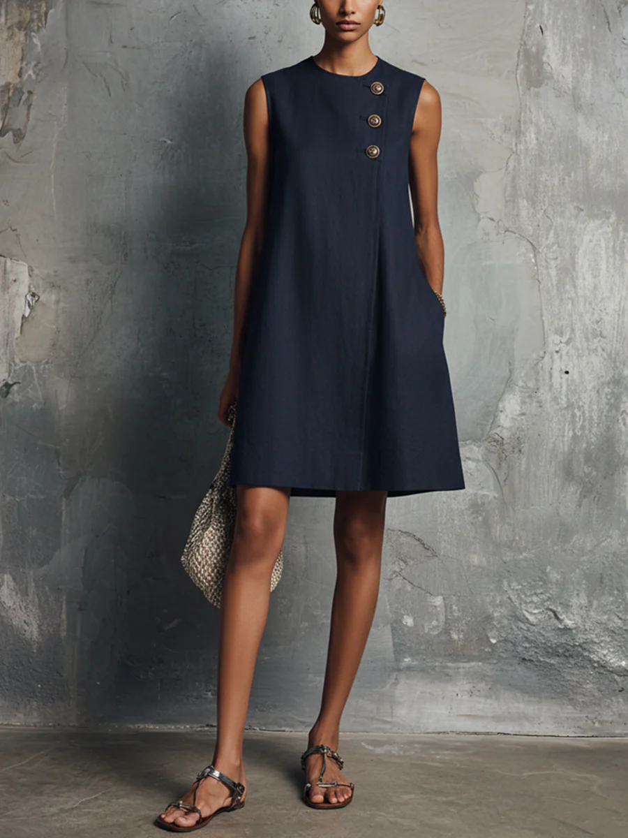 Navy Blue Sleeveless Mini Dress