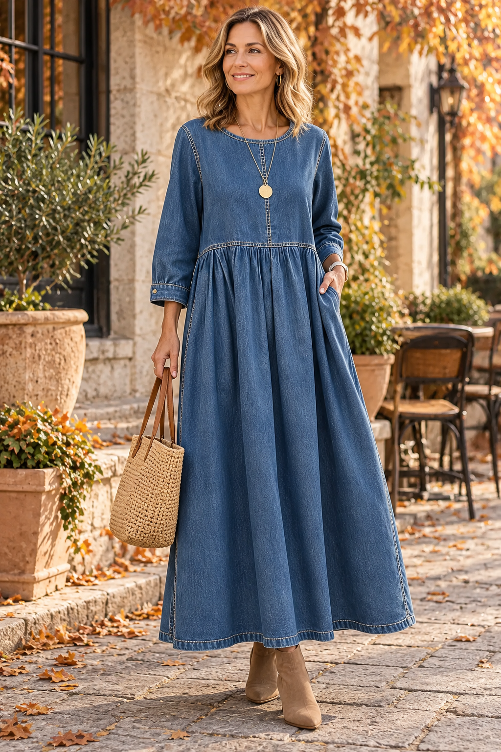 Zephyrelle Vintage Denim Maxi Dress
