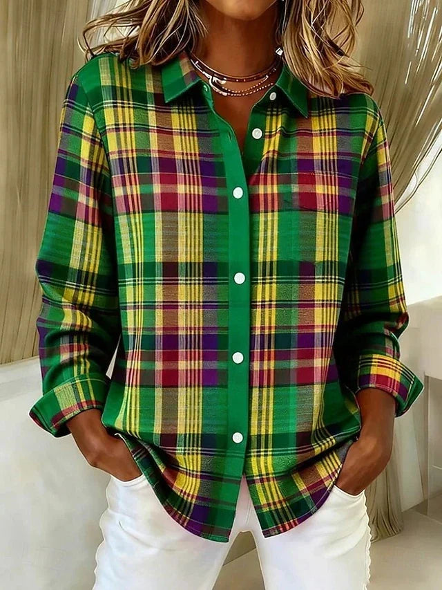 Dulcie Vintage Plaid Button Front Blouse