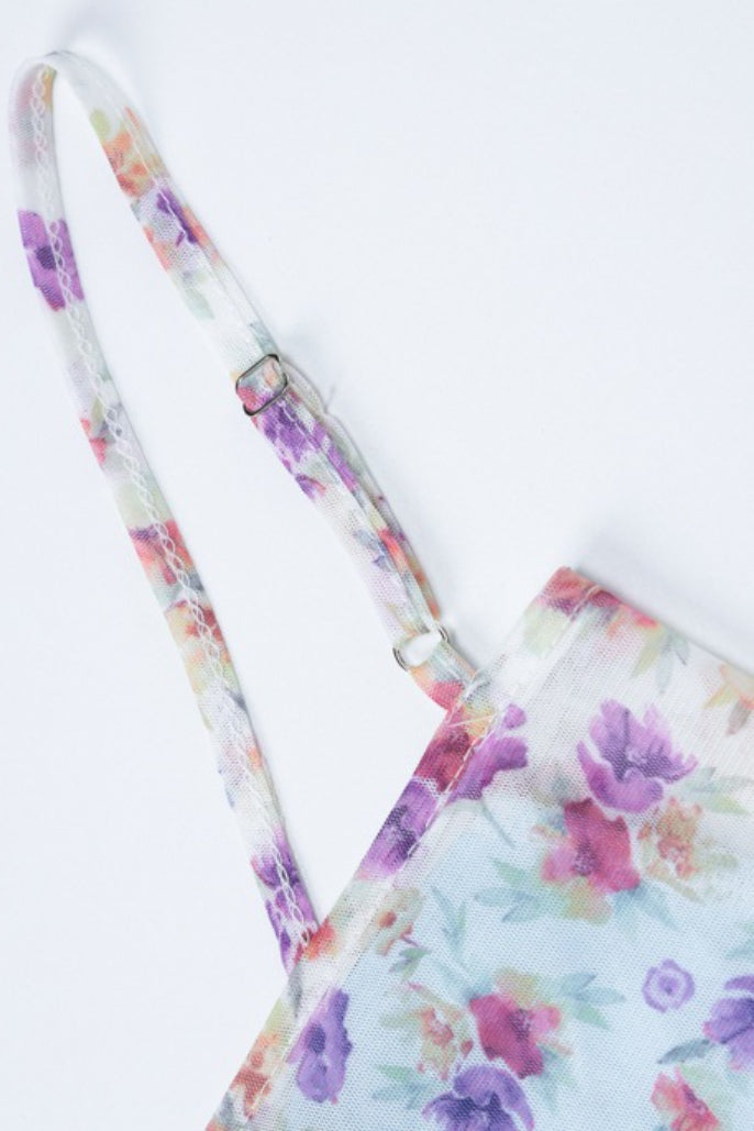 Double Layer Sheer Halter Floral Skirt Set