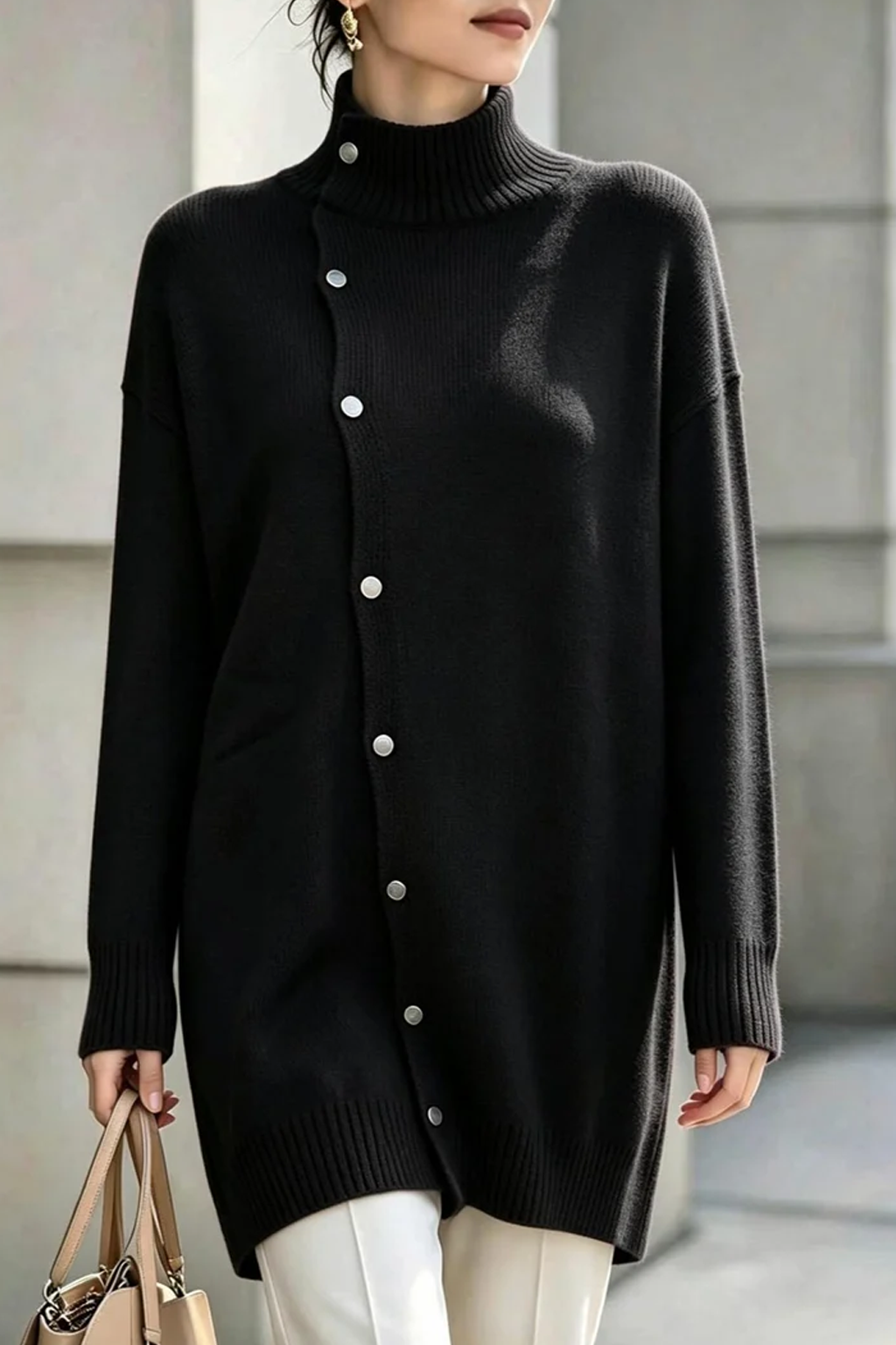 High Neck Sweater Cardigan