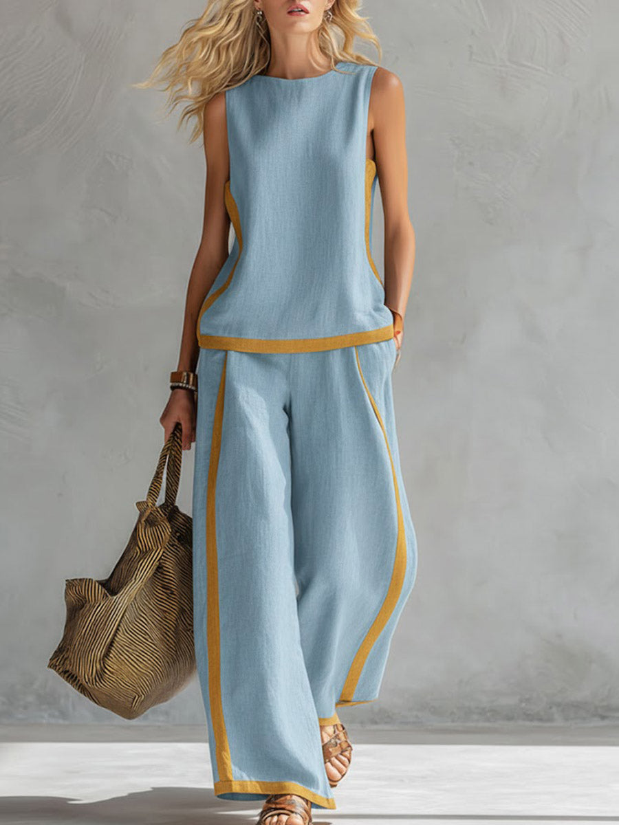Sleeveless Top and Wide-Leg Pants Set
