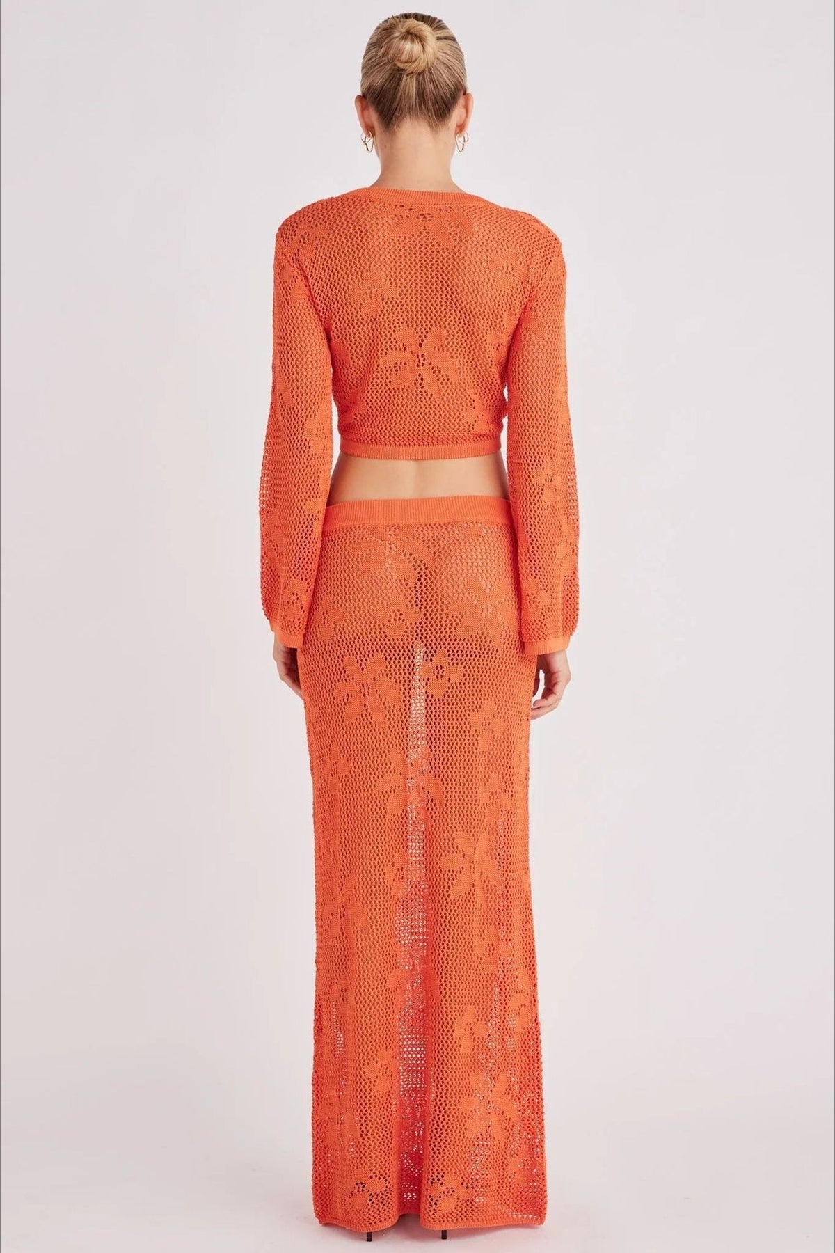 Crochet Knit Reversible Crop Top Skirt Set