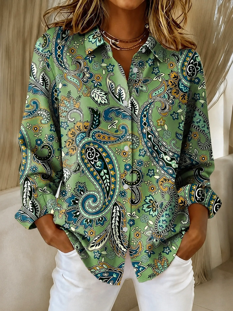 Katarina Paisley Print Button-Up Blouse