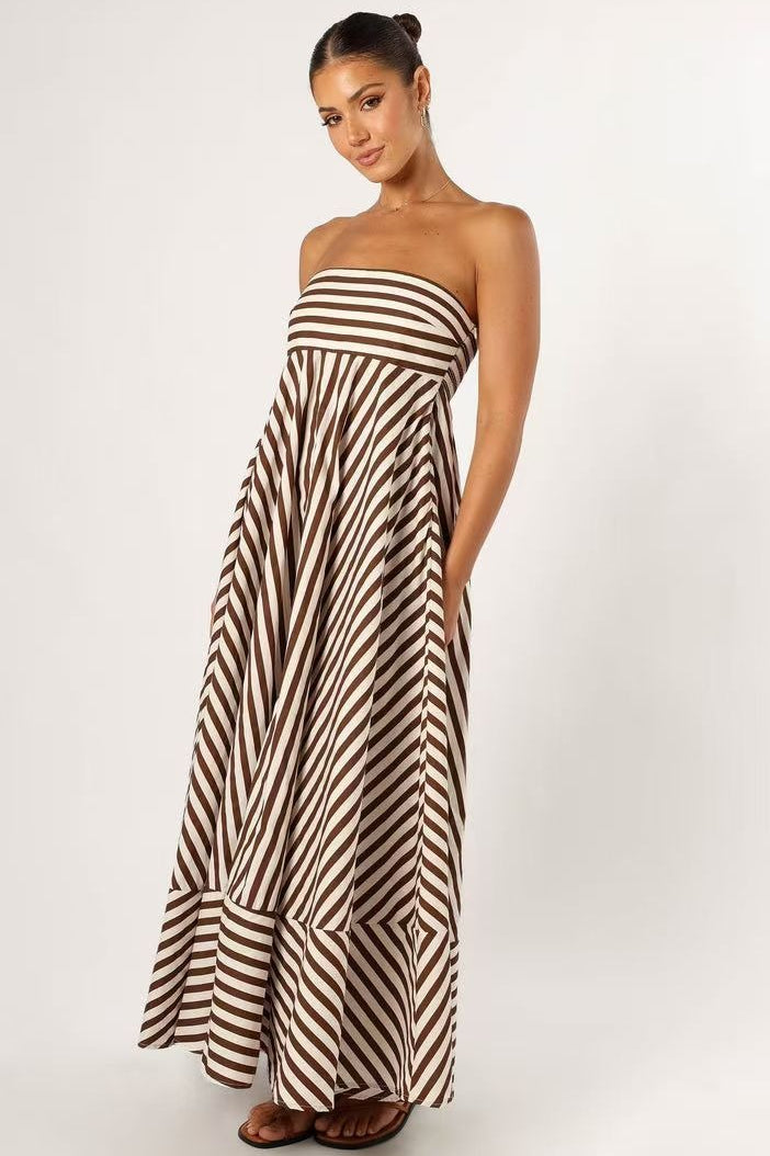 Chic Striped Tube Maxi Vacation Dress