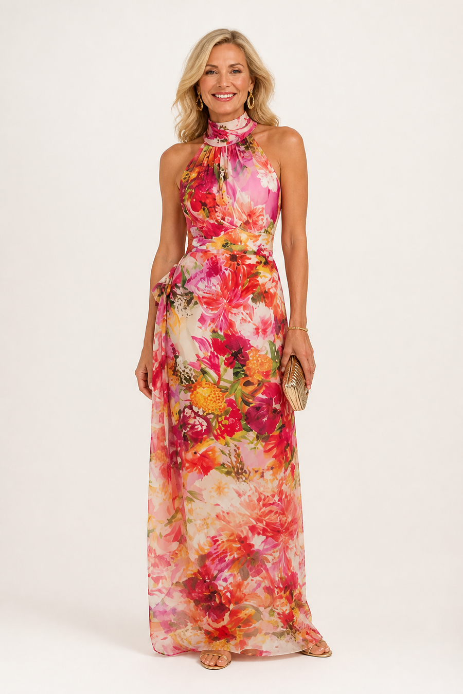 High Neck Floral Maxi Dress